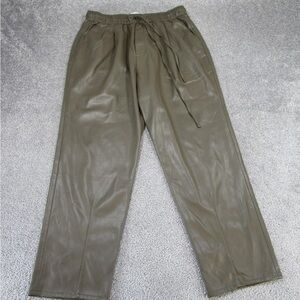 Zara Pants Womens Small Taupe/Brown Faux Leather Drawstring Crop NEW